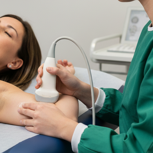 Ecografía musculoesquelética en Fisioteràpia Garvic Sueca mostrando diagnóstico de lesión